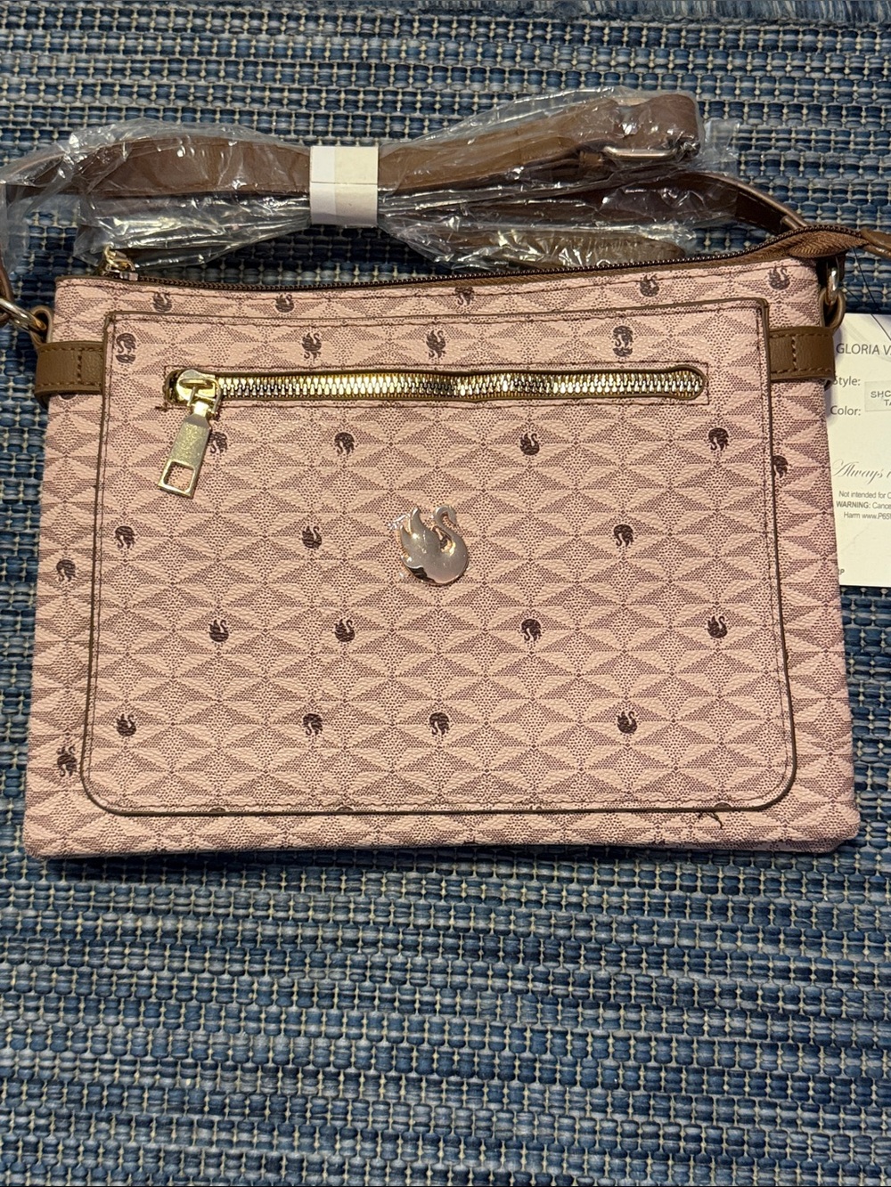 Gloria Vanderbilt Crossbody Bag with Swan Pattern-Tan